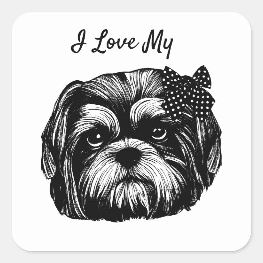 Shih Tzu-hond met polka stift bow Originele kunst Vierkante Sticker (Voorkant)