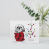 Shih Tzu hond met rode strik van speelgoed kerstbo Feestdagenkaart (Staand voorkant)