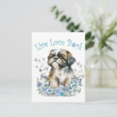 Shih Tzu Hond Moeder Bloemstuk Briefkaart (Staand voorkant)