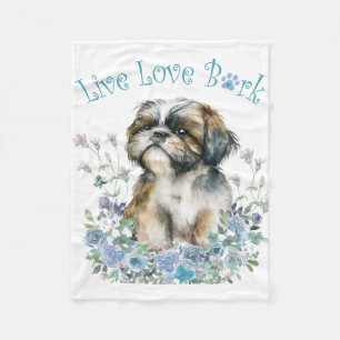 Shih Tzu Hond Moeder Bloemstuk Fleece Deken