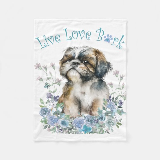 Shih Tzu Hond Moeder Bloemstuk Fleece Deken (Voorkant)