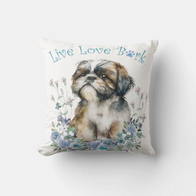 Shih Tzu Hond Moeder Bloemstuk Kussen (Voorkant)