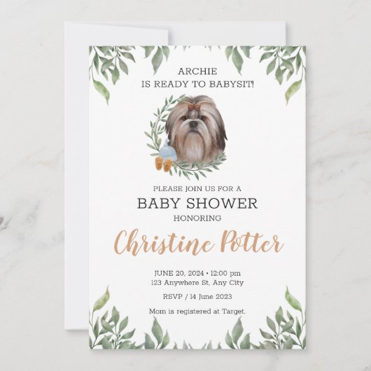 Shih Tzu-hond puppy groen boho baby shower Kaart (Voorkant)