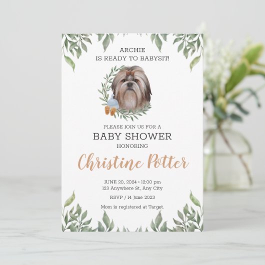 Shih Tzu-hond puppy groen boho baby shower Kaart (Staand voorkant)