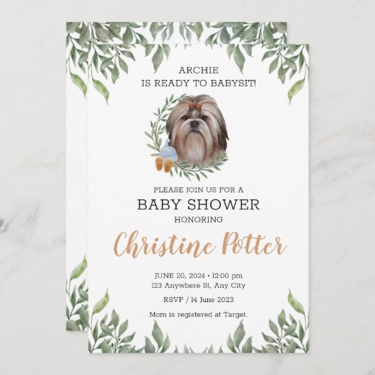 Shih Tzu-hond puppy groen boho baby shower Kaart (Voorkant / Achterkant)