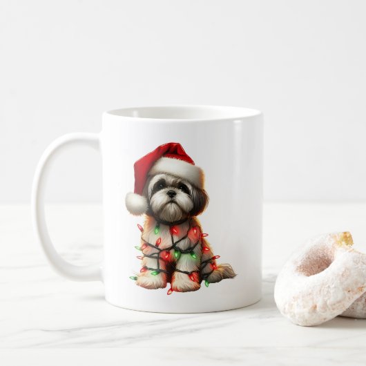 Shih Tzu Hond Puppy Kerstmis Koffiemok (Met donut)