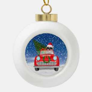 Shih Tzu-hond rijdt auto in sneeuw Kerstmis Keramische Bal Ornament