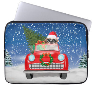 Shih Tzu-hond rijdt auto in sneeuw met Kerstmis Laptop Sleeve