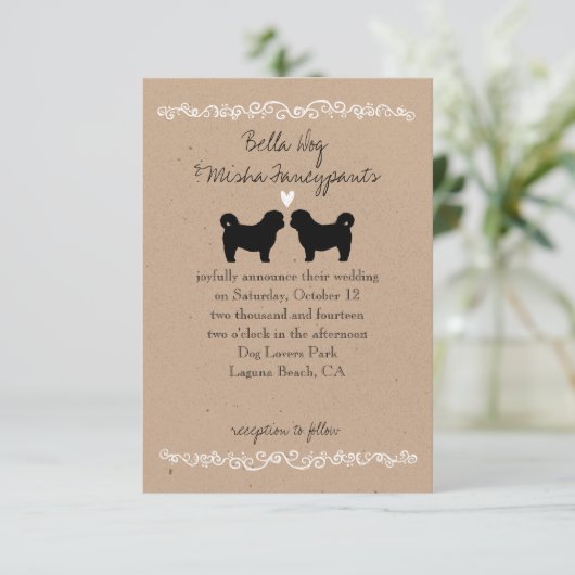 Shih Tzu Hond Silhouetten Huwelijksuitnodiging Kaart (Staand voorkant)