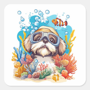 Shih Tzu hond snorkelt op koraalrif Vierkante Sticker