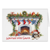 Shih Tzu hond wacht op Kerstman Kerstmis Haardvuur (Voorkant Horizontaal)