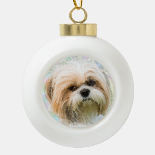 Shih Tzu hond Water Kleur Schilderen Kunst Keramische Bal Ornament (Voorkant)