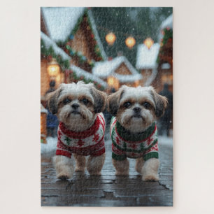 Shih Tzu Honden Kerst Sneeuw Feestdag Legpuzzel