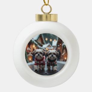 Shih Tzu Honden Kerst Sneeuw Vakantie Keramische Bal Ornament