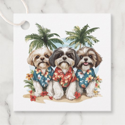 Shih Tzu Honden met Hawaiiaanse Shirten Bedankjes Labels (Voorkant)