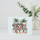 Shih Tzu Honden met Hawaiiaanse Shirten Briefkaart (Staand voorkant)