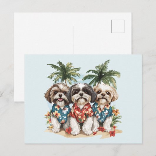Shih Tzu Honden met Hawaiiaanse Shirten Briefkaart (Voorkant / Achterkant)