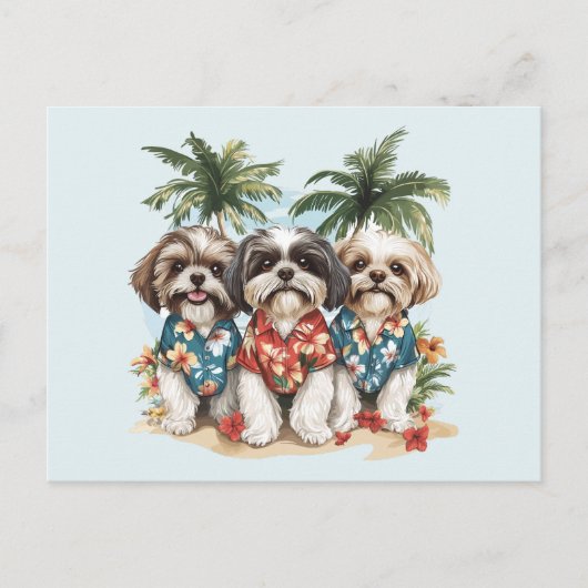 Shih Tzu Honden met Hawaiiaanse Shirten Briefkaart (Voorkant)