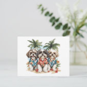 Shih Tzu Honden met Hawaiiaanse Shirten Briefkaart (Staand voorkant)