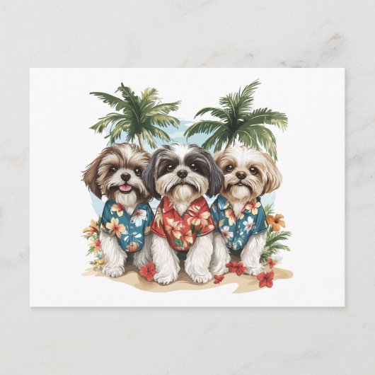 Shih Tzu Honden met Hawaiiaanse Shirten Briefkaart (Voorkant)