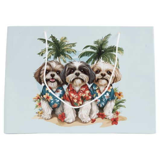 Shih Tzu Honden met Hawaiiaanse Shirten Groot Cadeauzakje (Voorkant)
