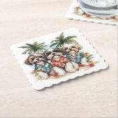 Shih Tzu Honden met Hawaiiaanse Shirten Kartonnen Onderzetters (Gebogen)