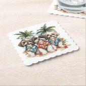 Shih Tzu Honden met Hawaiiaanse Shirten Kartonnen Onderzetters (Gebogen)