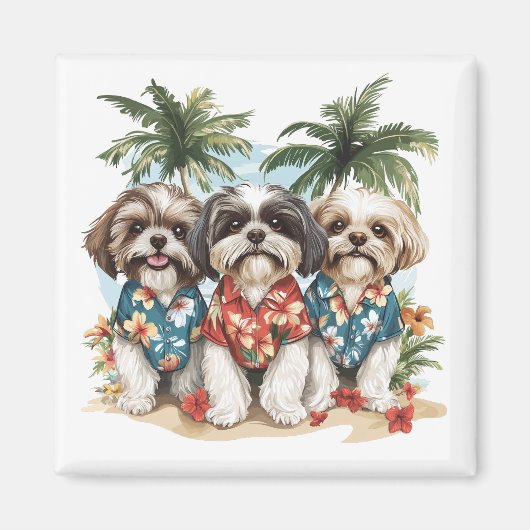 Shih Tzu Honden met Hawaiiaanse Shirten Magneet (Voorkant)