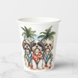 Shih Tzu Honden met Hawaiiaanse Shirten Papieren Bekers