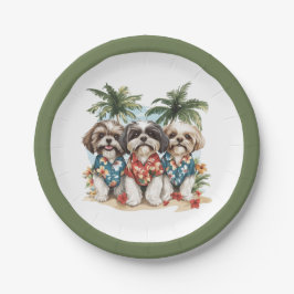 Shih Tzu Honden met Hawaiiaanse Shirten Papieren Bordje