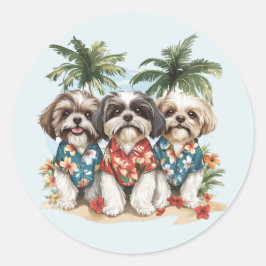 Shih Tzu Honden met Hawaiiaanse Shirten Ronde Sticker