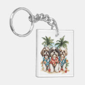 Shih Tzu Honden met Hawaiiaanse Shirten Sleutelhanger (Voorkant Links)