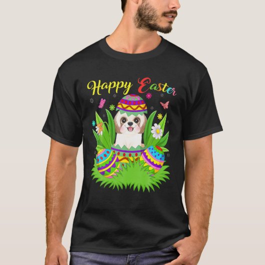 Shih Tzu Hondenliefhebber Floral Easter Egg Funny  T-shirt (Voorkant)