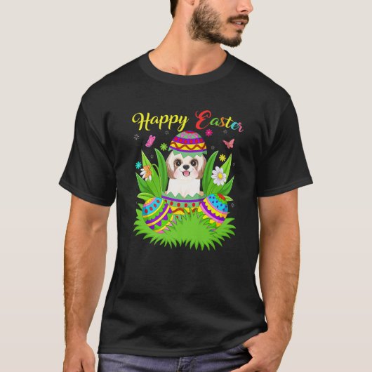 Shih Tzu Hondenliefhebber Floral Easter Egg Funny  T-shirt (Voorkant)