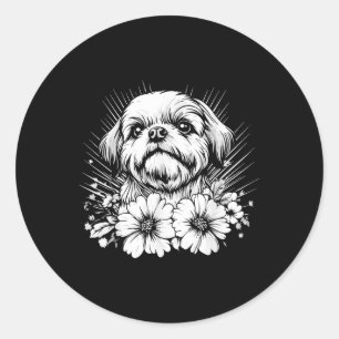 Shih Tzu Hondenliefhebber Retro Style Tattoo Ronde Sticker