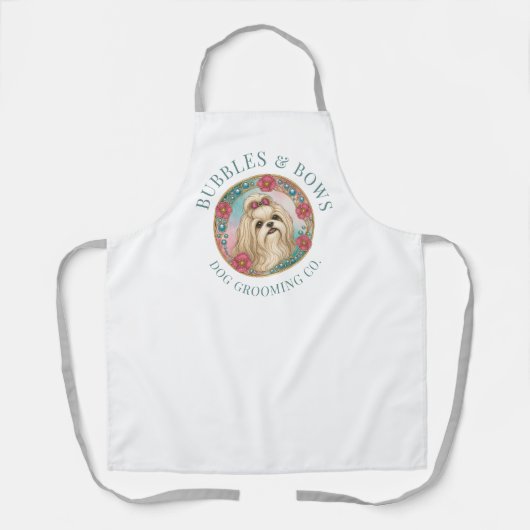 Shih Tzu Hondenverzorgings Schort | Deluxe Wit (Voorkant)