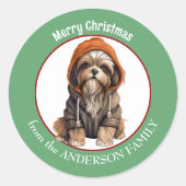Shih Tzu Hondenwinterjas en Pet Kerst Ronde Sticker (Voorkant)