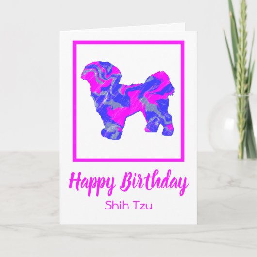 Shih Tzu Hot Roze Silhouet Hond Grappige Verjaarda Kaart (Voorkant)