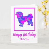 Shih Tzu Hot Roze Silhouet Hond Grappige Verjaarda Kaart (Gele Bloem)