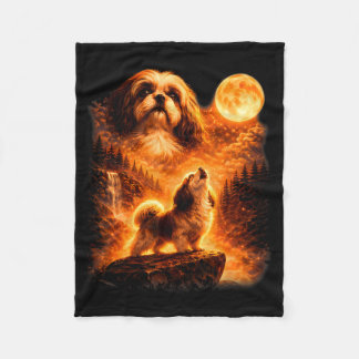 Shih Tzu Howling to The Moon Funny Vintage 90s Dog Fleece Deken
