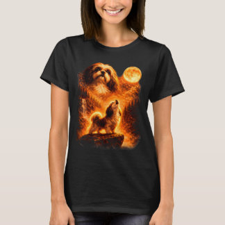 Shih Tzu Howling to The Moon Funny Vintage 90s Dog T-shirt