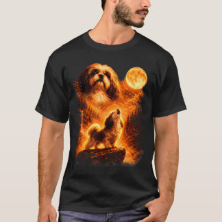 Shih Tzu Howling to The Moon Funny Vintage 90s Dog T-shirt