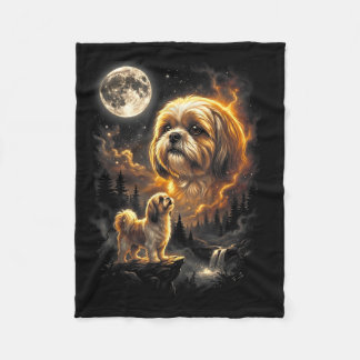 Shih Tzu Howling to The Moon Retro Vintage 90s Fleece Deken