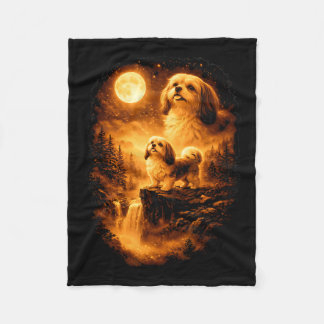 Shih Tzu Howling to The Moon Vintage 90s Funny Dog Fleece Deken