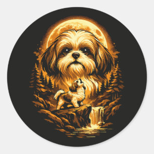 Shih Tzu Huilt naar de Maan Grappige Hond Ronde Sticker