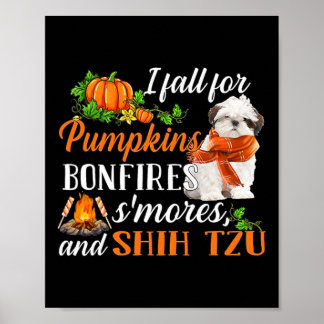 Shih Tzu I Herfst voor pompoenen Bonfires Smores e Poster