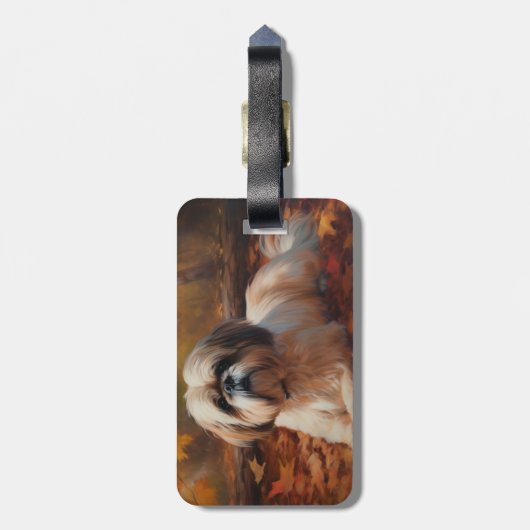 Shih Tzu in de herfst laat Herfst inspireren Bagagelabel (Achterkant verticaal)