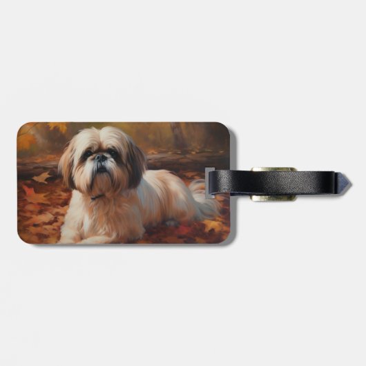 Shih Tzu in de herfst laat Herfst inspireren Bagagelabel (Achterkant horizontaal)