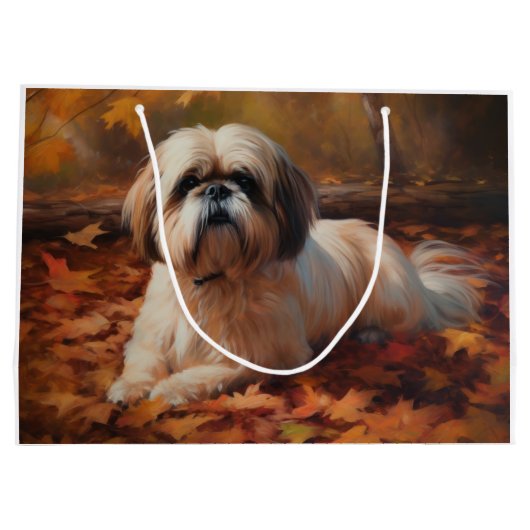 Shih Tzu in de herfst laat Herfst inspireren Groot Cadeauzakje (Achterkant)