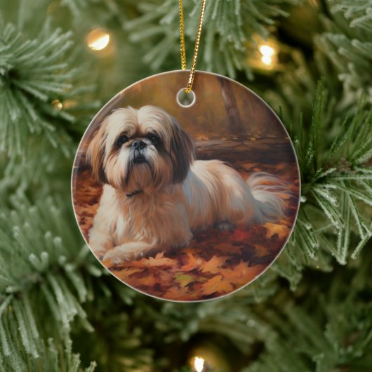 Shih Tzu in de herfst laat Herfst inspireren Keramisch Ornament (Boom)
